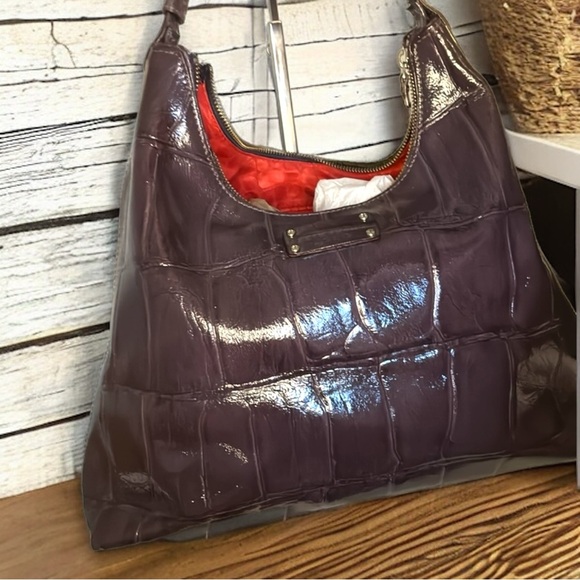 Kate Spade GUC+ Purple Croc Embossed Patent Leather Noelle Shoulder Bag - Picture 12 of 14